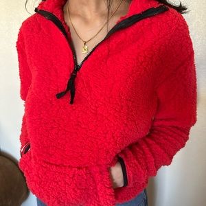 Red fluffy half zip jacket size small